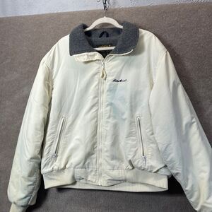 Eddie Bauer Jacket Mens XL Windfoil USA Made Fleece Lined Bomber White Coat